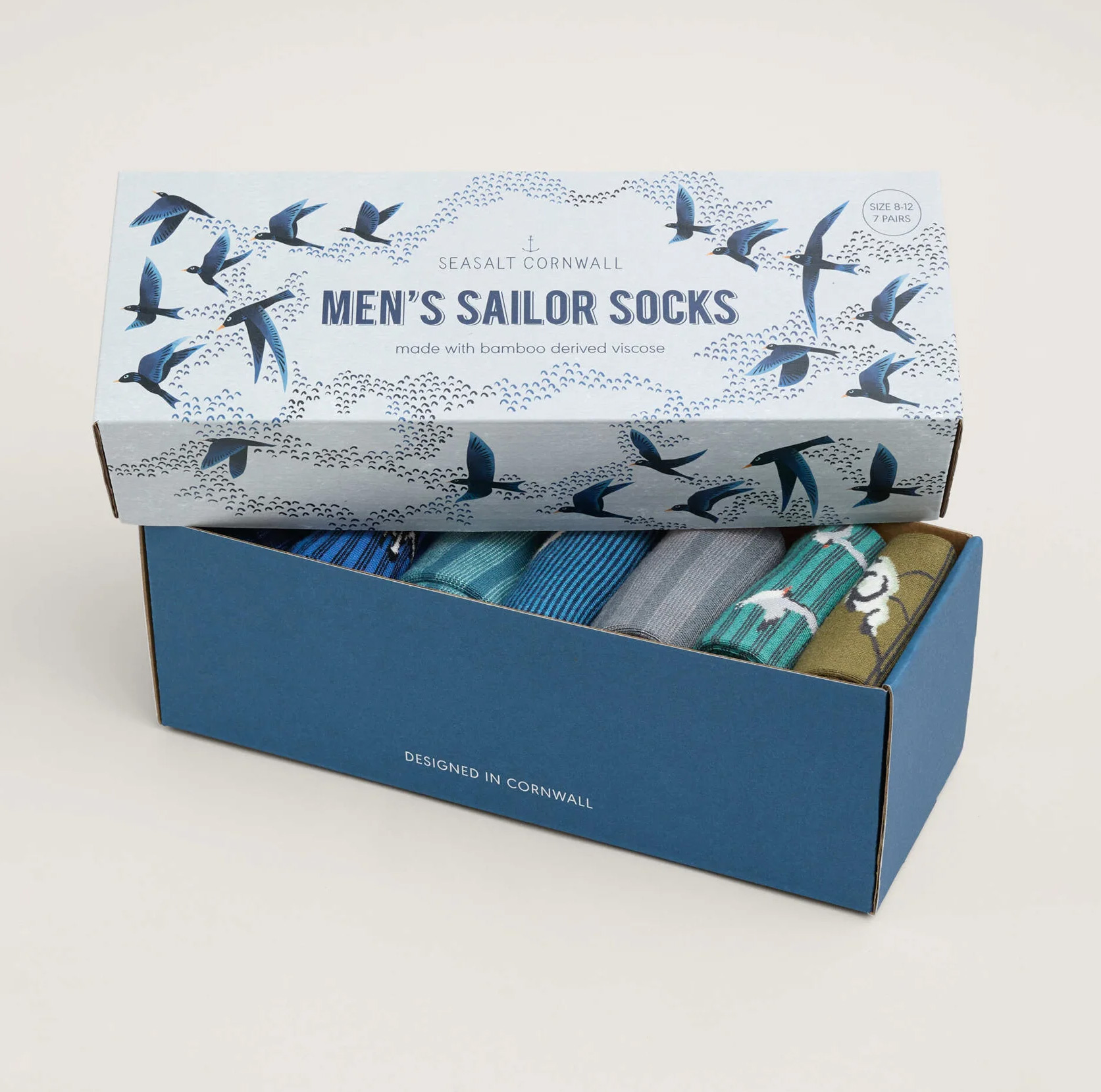SEASALT CORNWALL Men's Sailor Socks Box of 7 Creatures-Curlew Mix, Socken, ONE SIZE ca. 42-47
