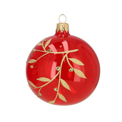 Weihnachtskugel "Goldene Ranke", D. ca. 8 cm, handbemalt, rote transparent Weihnachtskugel "Goldene Ranke", D. ca. 8 cm, handbemalt, rote transparent