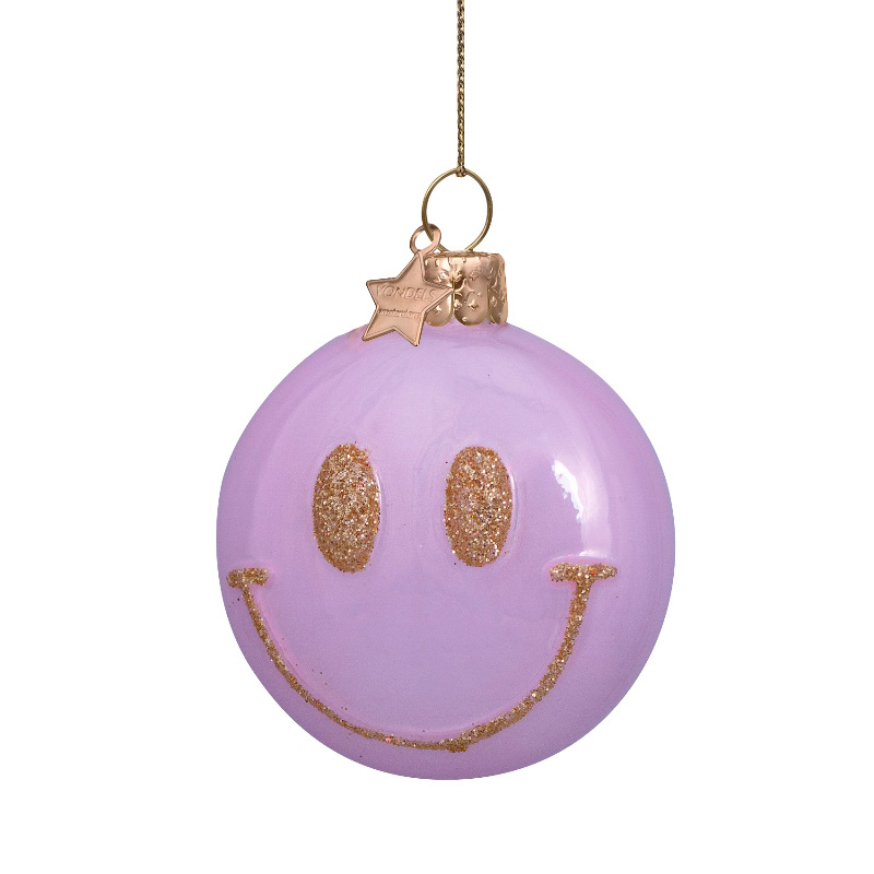  Weihnachtskugel SMILEY, rosa, mit goldenem Glitzer, D. ca. 5,5 cm von Vondels