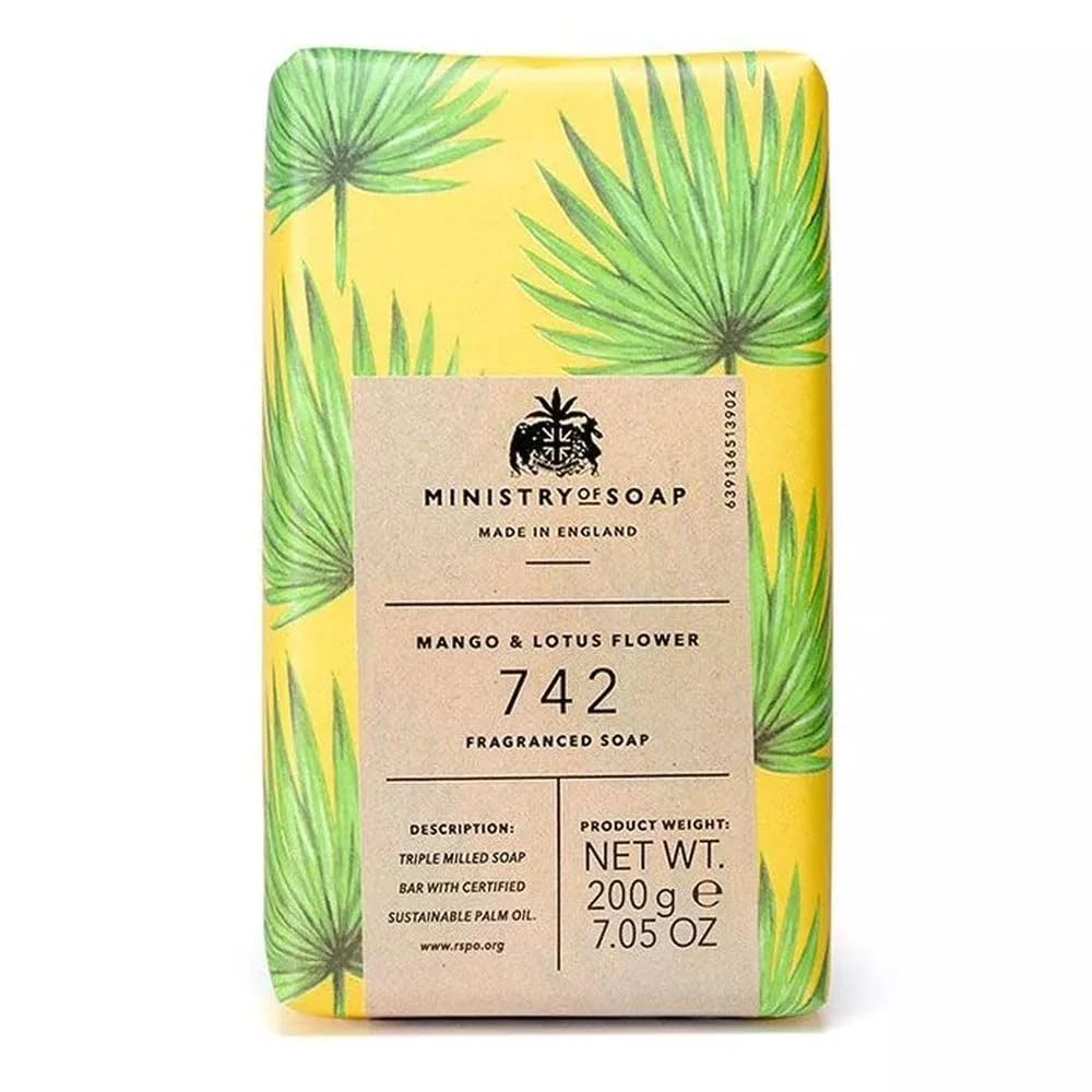Ministry of Soap - Natural Rainforest Wrapped Soap, Naturally Coloured, Triple-Milled Soap, Mango and Lotus Flower  - Duftseife 200 g