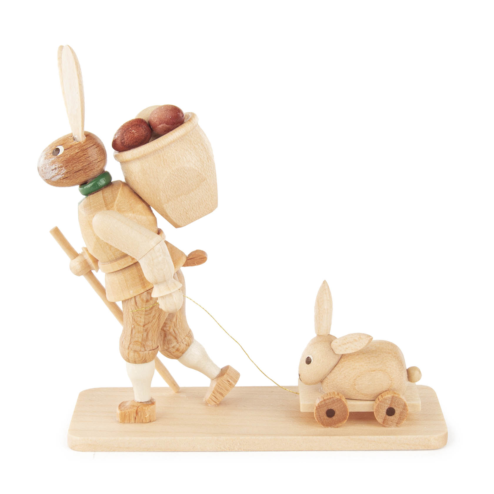 Erzgebirge Osterhase mit Korb, natur auf Sockel , Ostern, Osterhase 