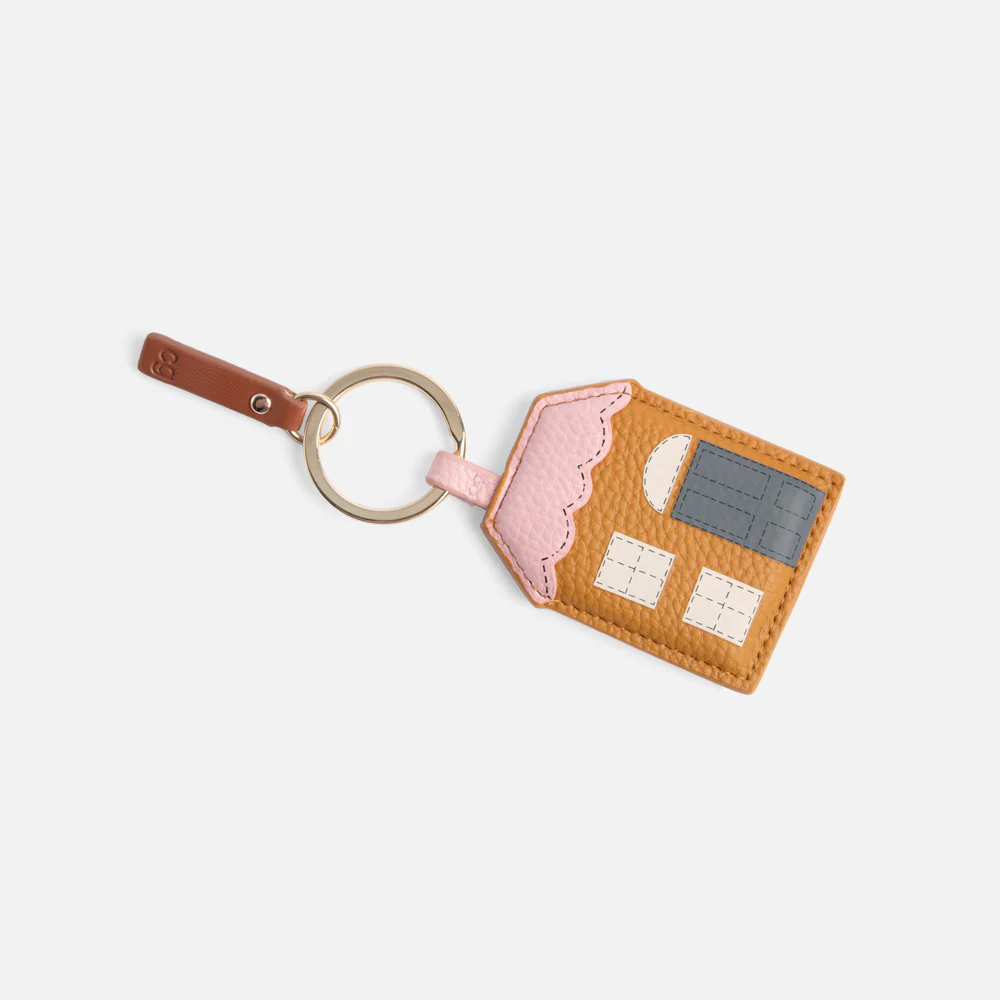 Schlüsselanhänger Haus von Caroline Gardner, Tan/Pink House Keyring
