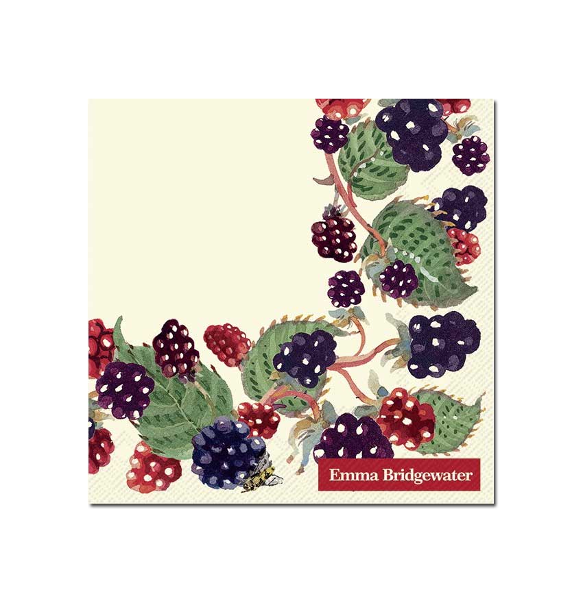 Papierservietten BLACKBERRIES cream, 25 x 25 cm Cocktailservietten Emma Bridgewater  , Brombeeren