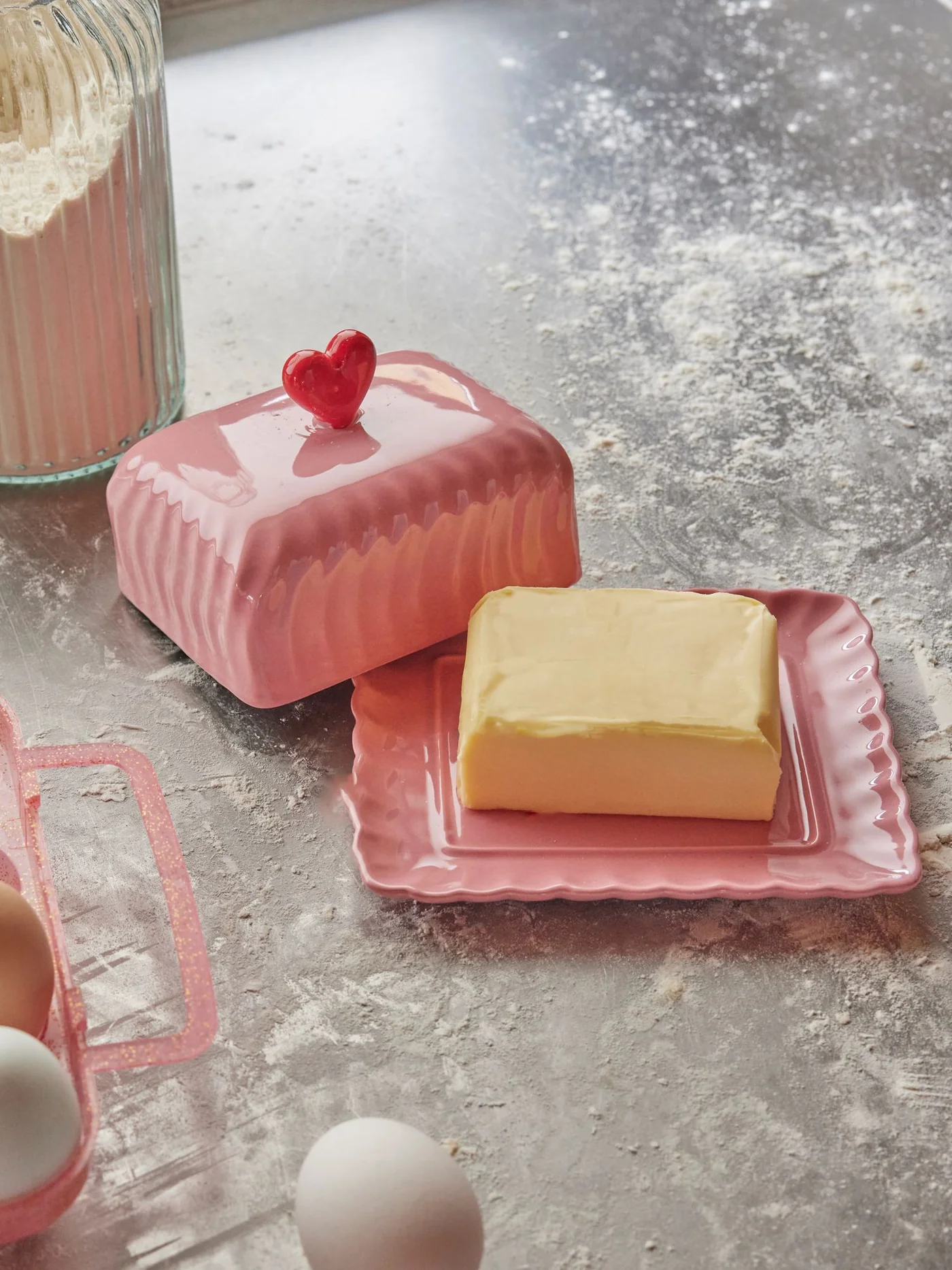 Rice Butterdose mit Herz, Pink, Keramik 