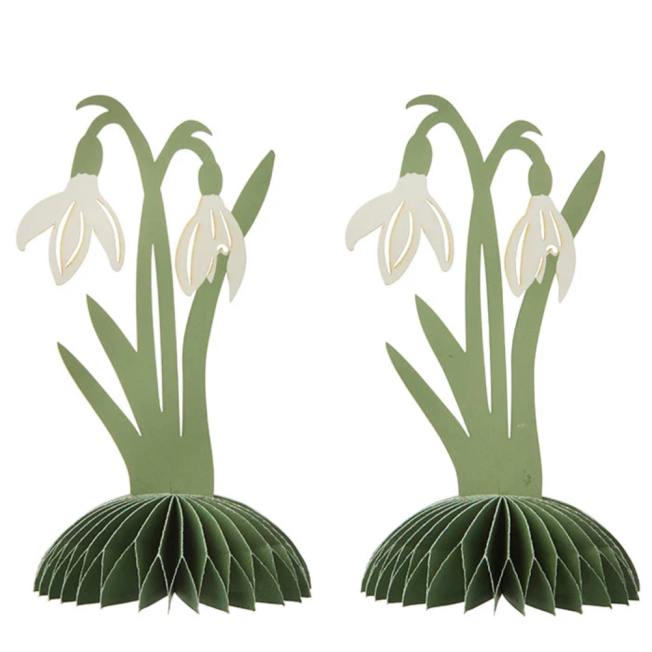 Bungalow 2er-Set Honeycomb Schneeglöckchen "Standing Snowdrops" Sage, Papier, ca. 14 cm