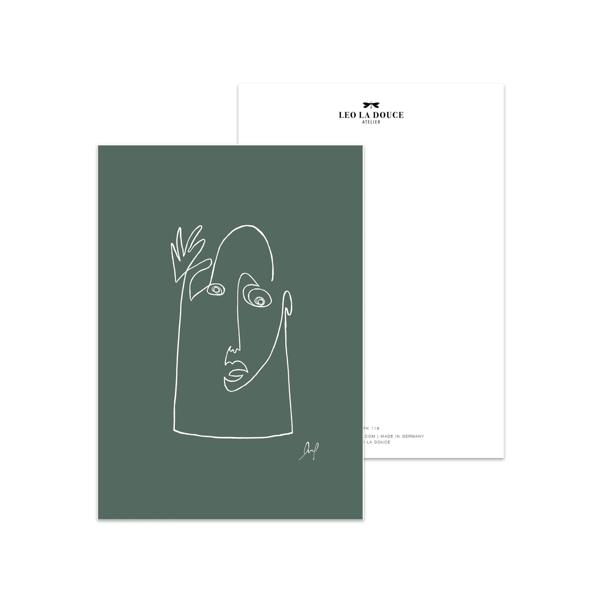 Leo la Douce Postkarte –WHERE AM I - HELLO - DARK GREEN