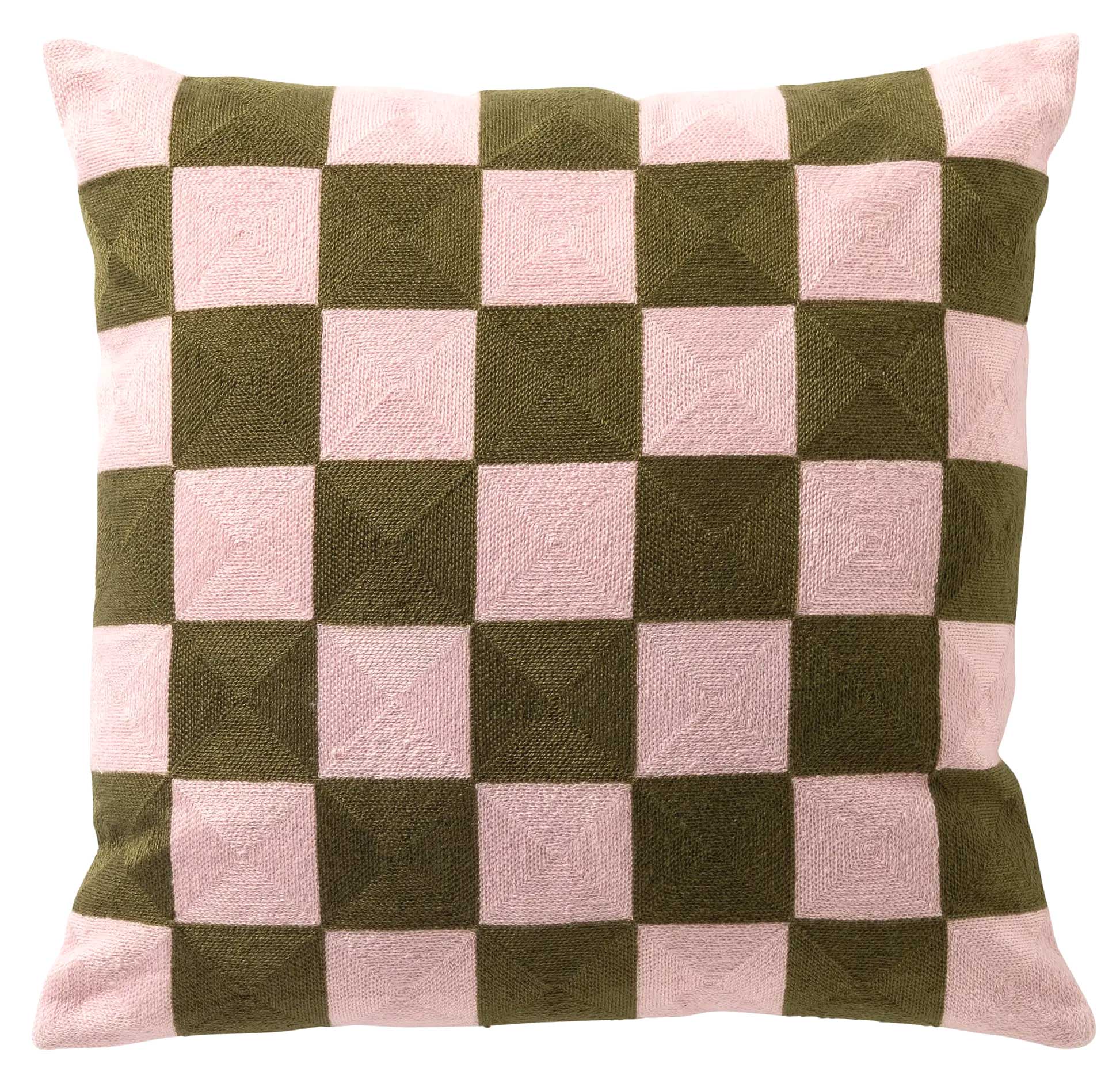 Kissen Karo Rosa-Olivgrün 45 x 45 cm, 