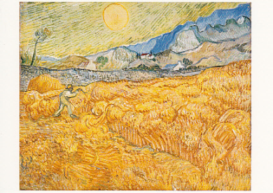 Postkarte Vincent van Gogh " Die Ernte, Kornfeld mit Schnitter, 1889  "    Kunst