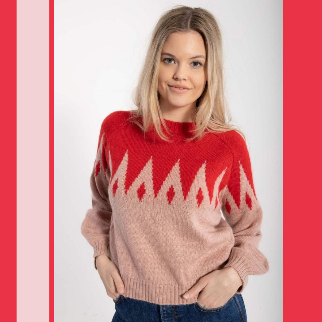  Danefæ Strickpullover Fantastic Icicles Sweater Red/Powder Rose