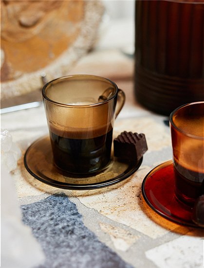 % HKliving 70's Tasse Glas MUD, Siebziger Jahre Geschirr, Pro Stück    