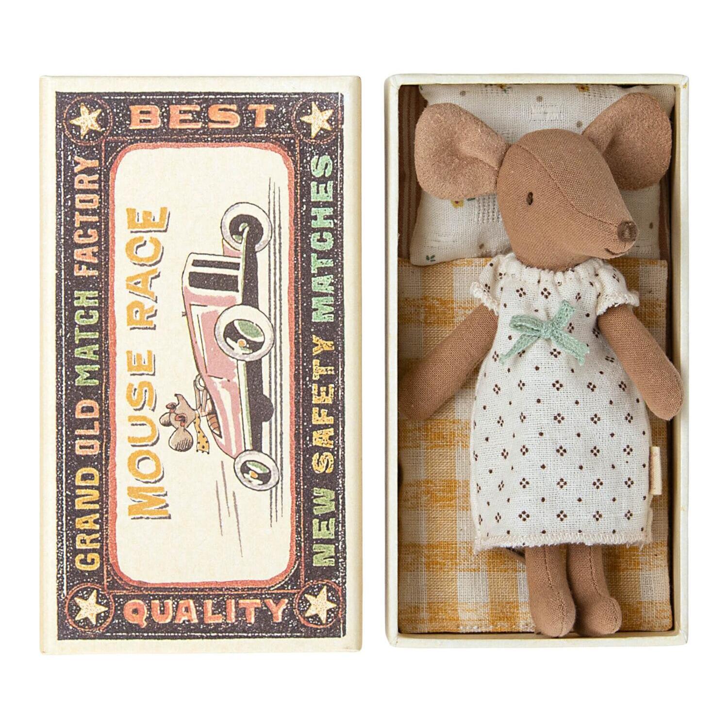 Maileg Große Schwester Maus in Streichholzschachtel, Big sister mouse in matchbox