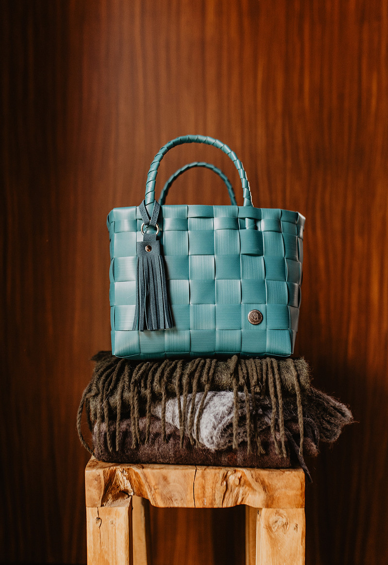 Handed By Mini Paris - Mini Shopper fat strap with PU tassel, emerald green