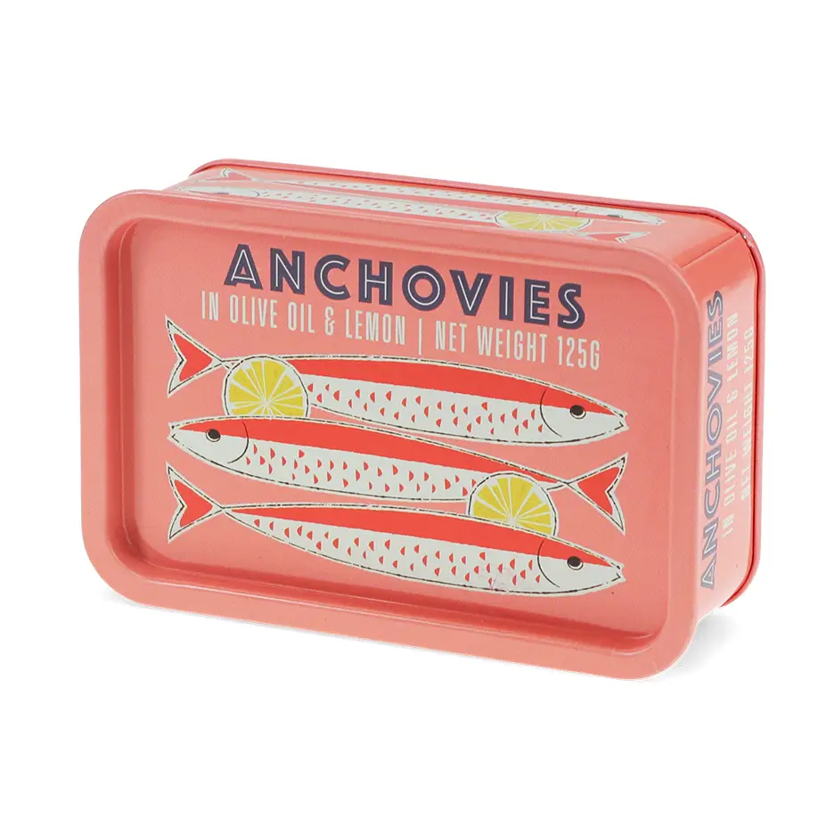 Mini-Aufbewahrungsdose mit Deckel – Sardellen, Fischdose Rosa
