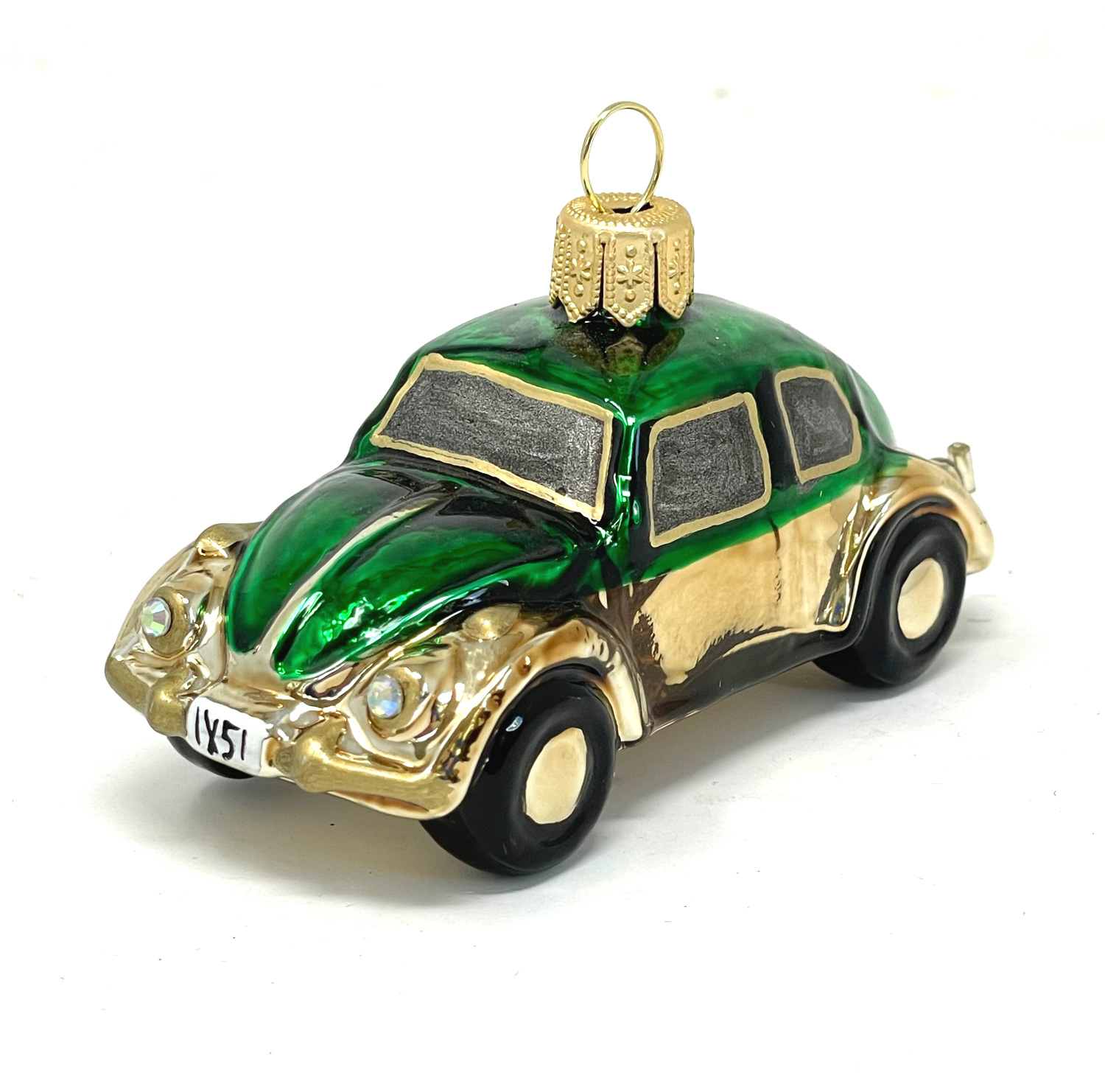 Weihnachtskugel Käfer, Auto gold-dunkelgrün, ca. 8 cm, Christbaumschmuck