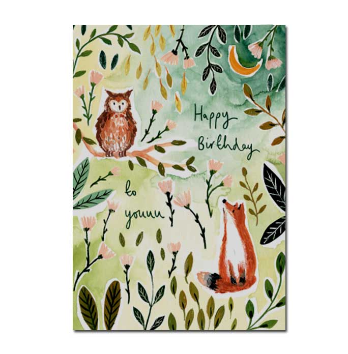 Doppelkarte Happy Birthday to youuu (Fuchs und Eule) von Louise Mulgrew  