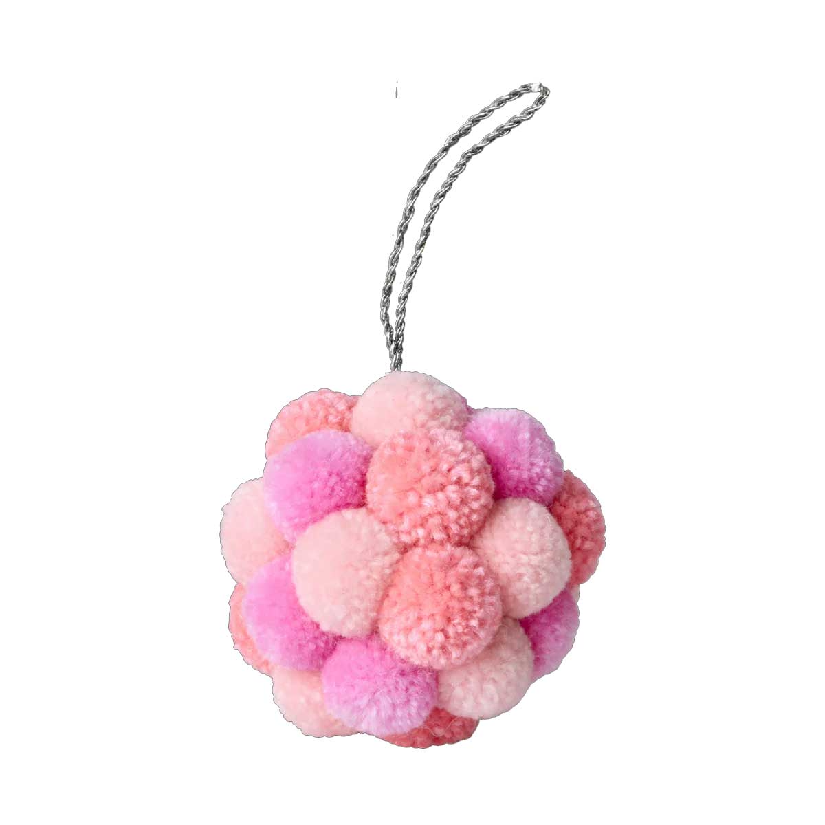 Rice Weihnachtsanhänger Pompom Pink, D. ca. 8 cm, Acryl Wolle