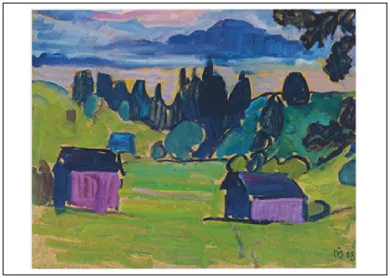Gabriele Münter Postkarte "Blick aufs Murnauer Moos, 1908"
