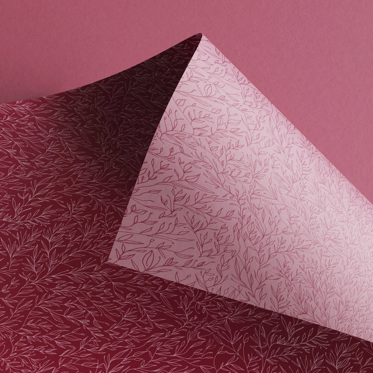 Geschenkpapier Pflanzen - Bordeauxrot und Rosa, zweiseitiges Recyclingpapier ca. 67 x 48 cm , beidseitig bedruckt
