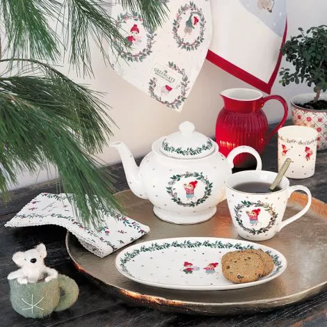 Greengate Papierservietten Joanni white, Weihnachtsmäuse & Teekanne