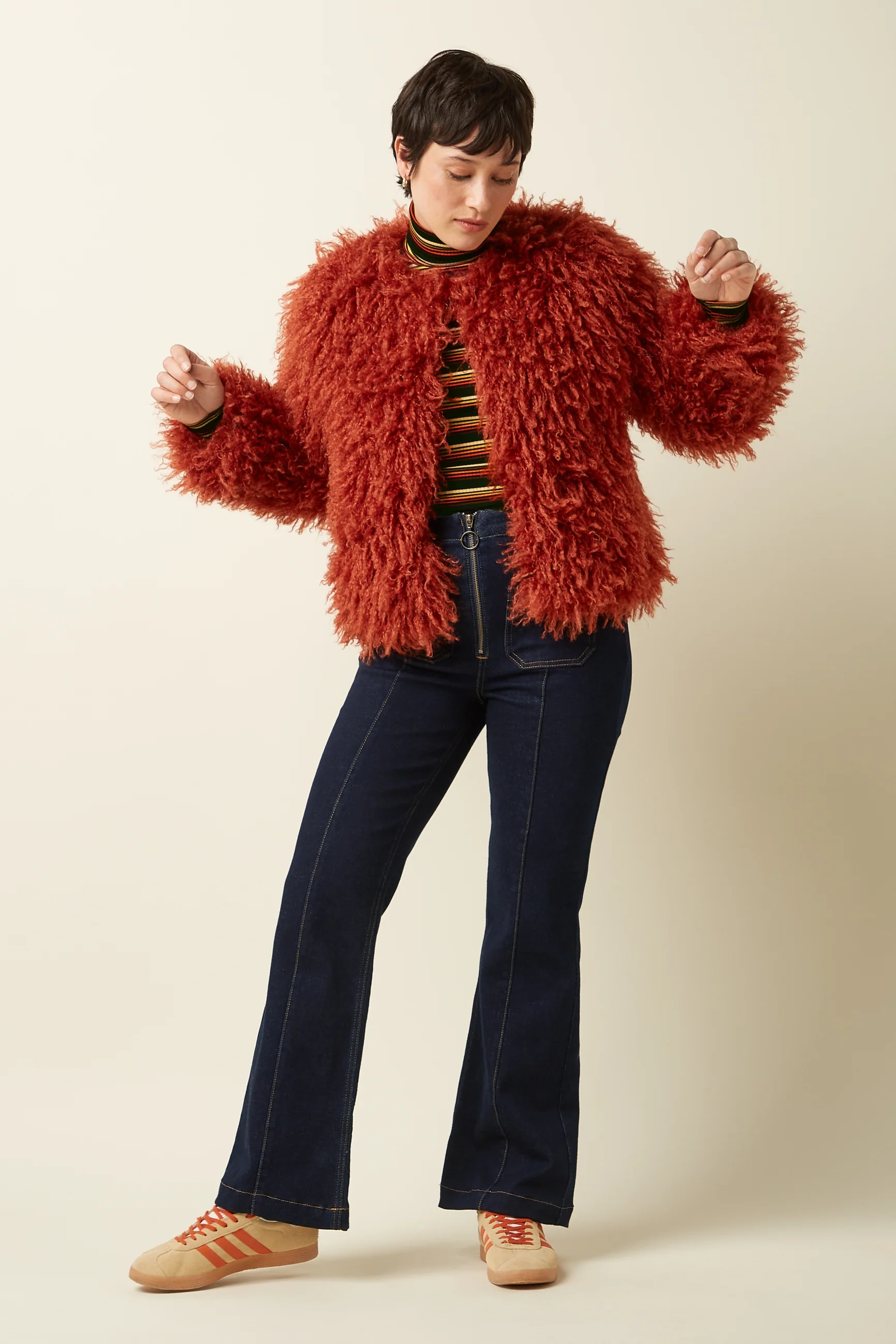 % King Louie Jacke Paloma Coat Empire, Farbe Rio Red - Empire, Felljacke, Kunstfell 