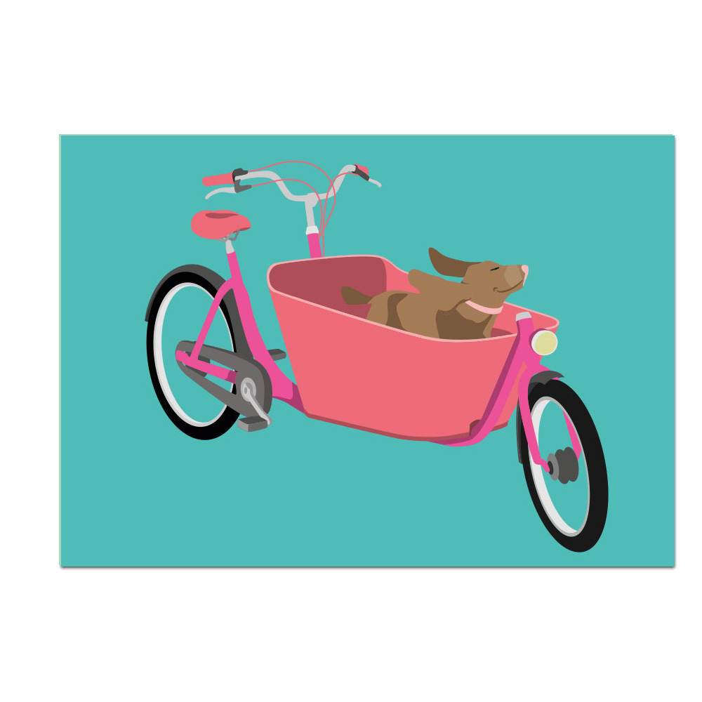 Postkarte family bike, Lastenfahrrad, neon, luminous
