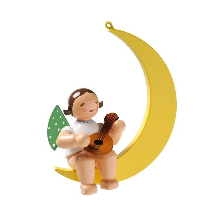 Wendt & Kühn Engel mit Mandoline, im Mond, braune Haare, zum Hängen