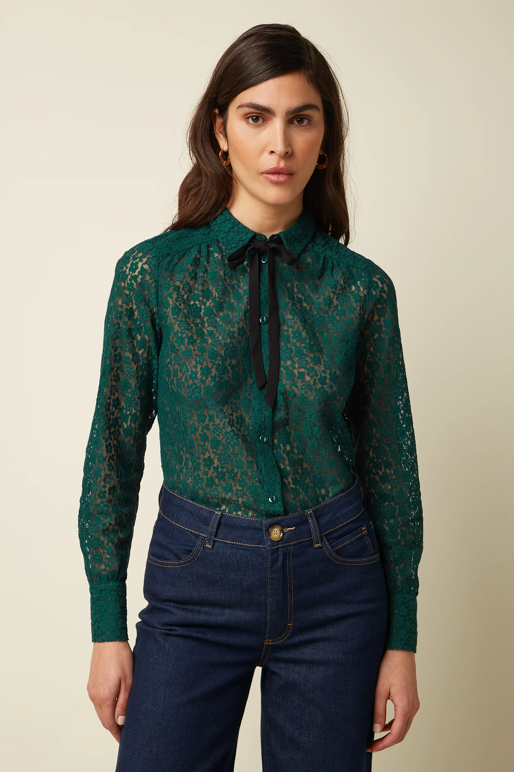 King Louie Elia Blouse Liana Lace, Farbe Botanical Green - Liana Lace, Bluse