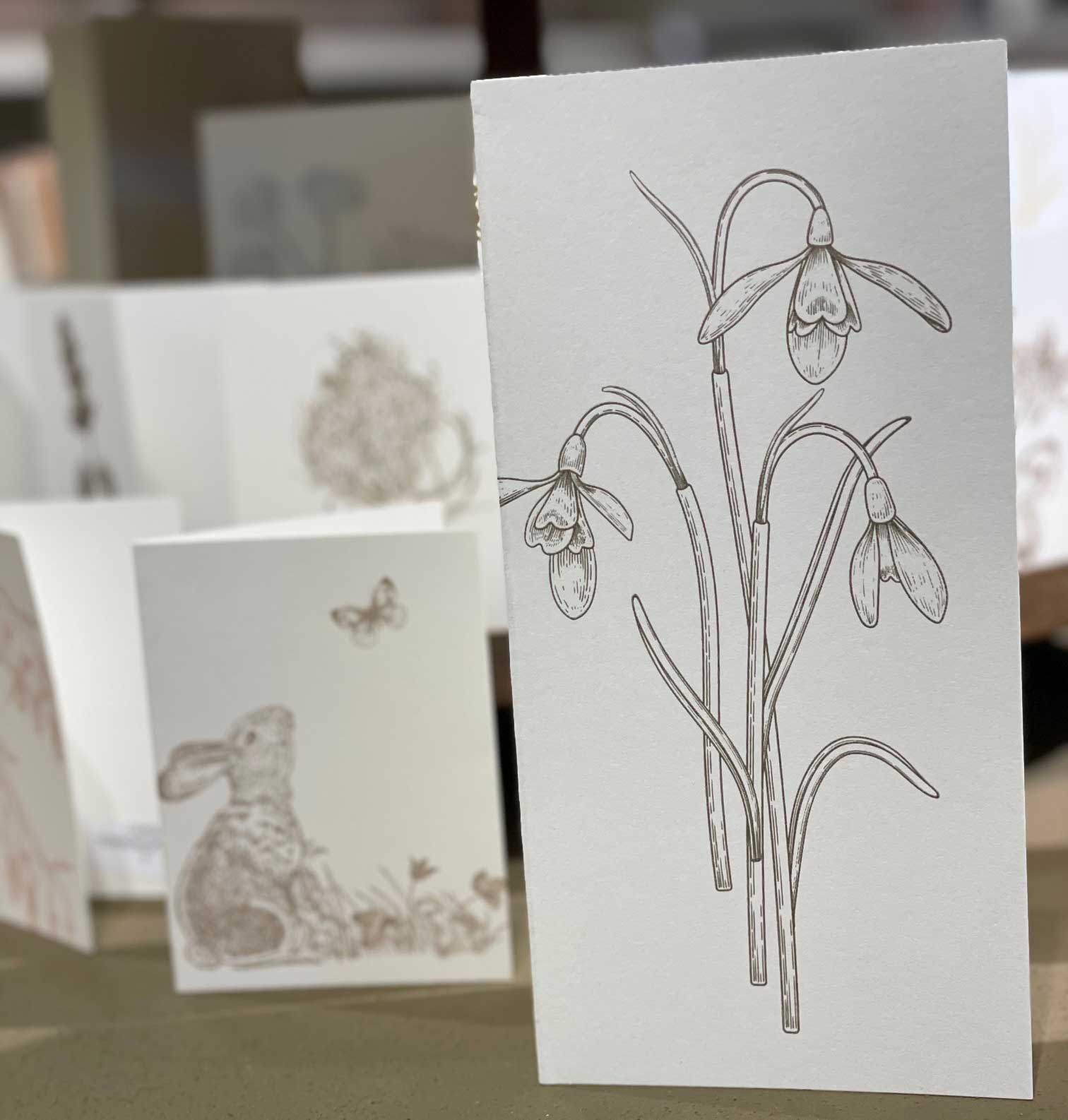 Briefkarte Schneeglöckchen, handgedruckt, DIN lang von Dorothee Lehnen    