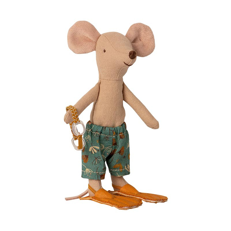 Maileg Strandmaus mit Kabine türkis, großer Bruder in Cabin de Plage, Strandthema 