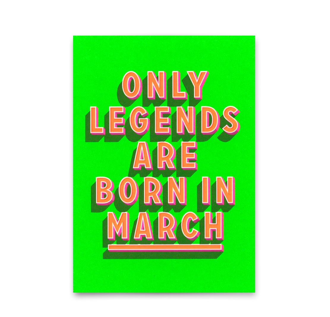 Postkarte "Legends März" | Coole Karte mit Spruch zum Geburtstag von Deli Cards   