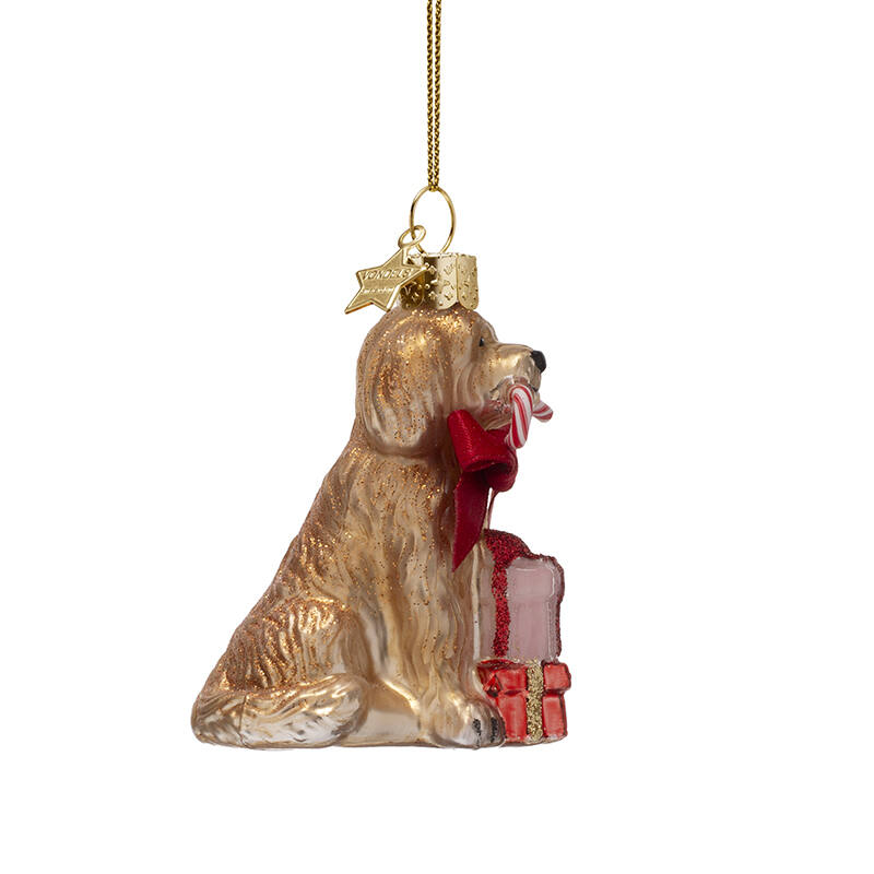 Weihnachtskugel Cockapoo, Glas, H. ca.9 cm, Hund von Vondels, Ornament glass cockapoo dog w/candy cane