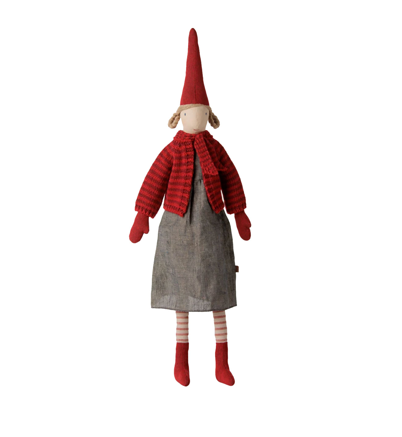 Maileg Pixy, Größe 4 - Mädchen - Gestreifte gestrickte Strickjacke, ca. 61 cm