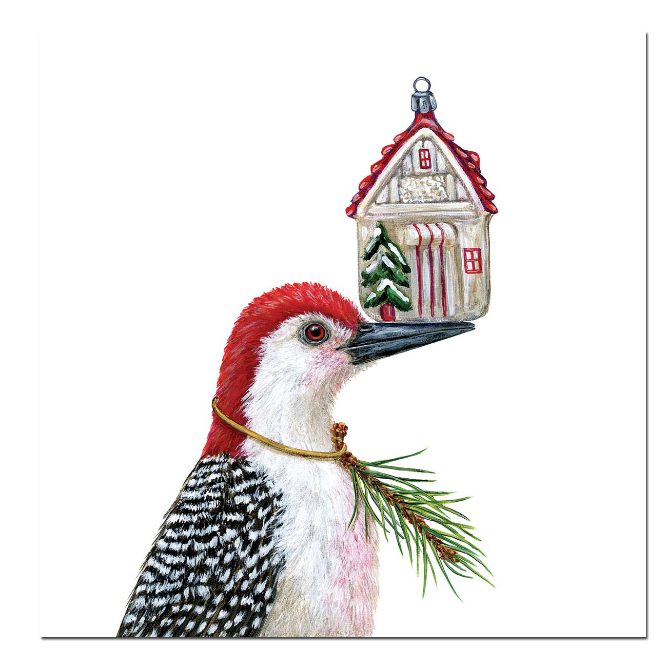 Papierservietten Weihnachten "Fritz" , 33 x 33 cm   von PPD , Vogel mit Weihnachtsschmuck