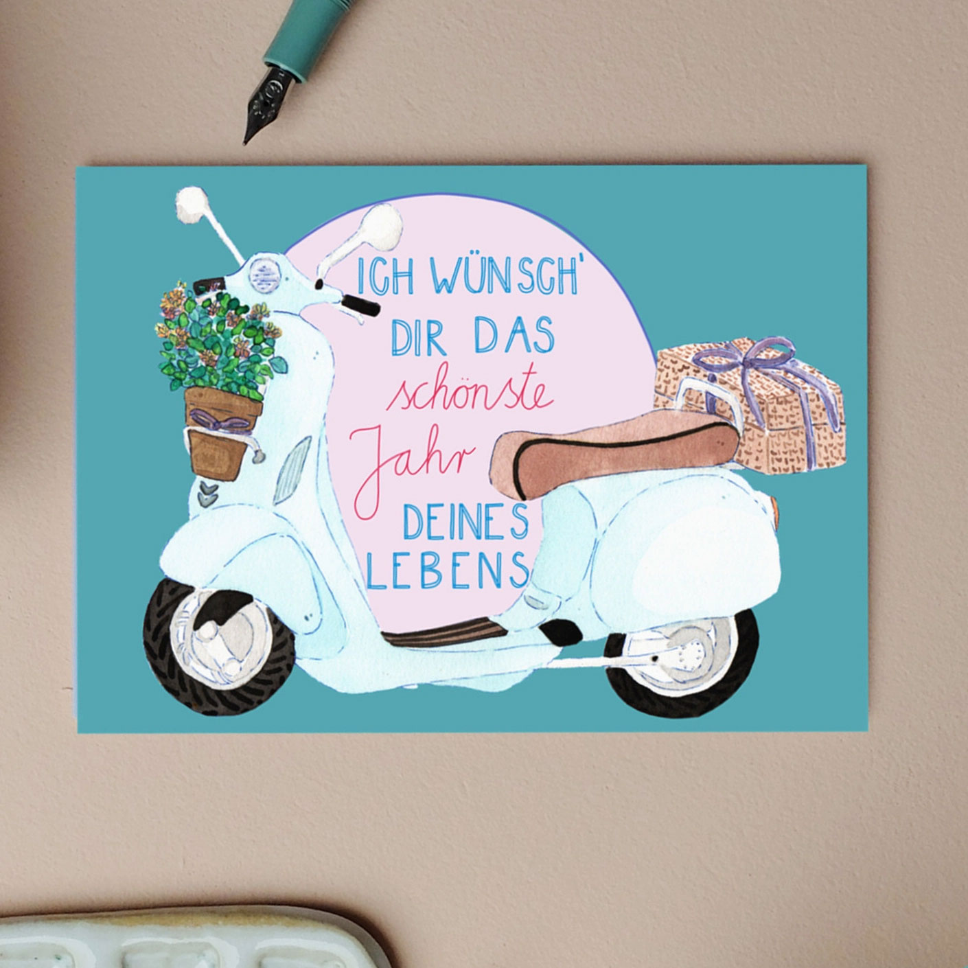 Postkarte Geburtstagskarte Roller von Wonder Of Today