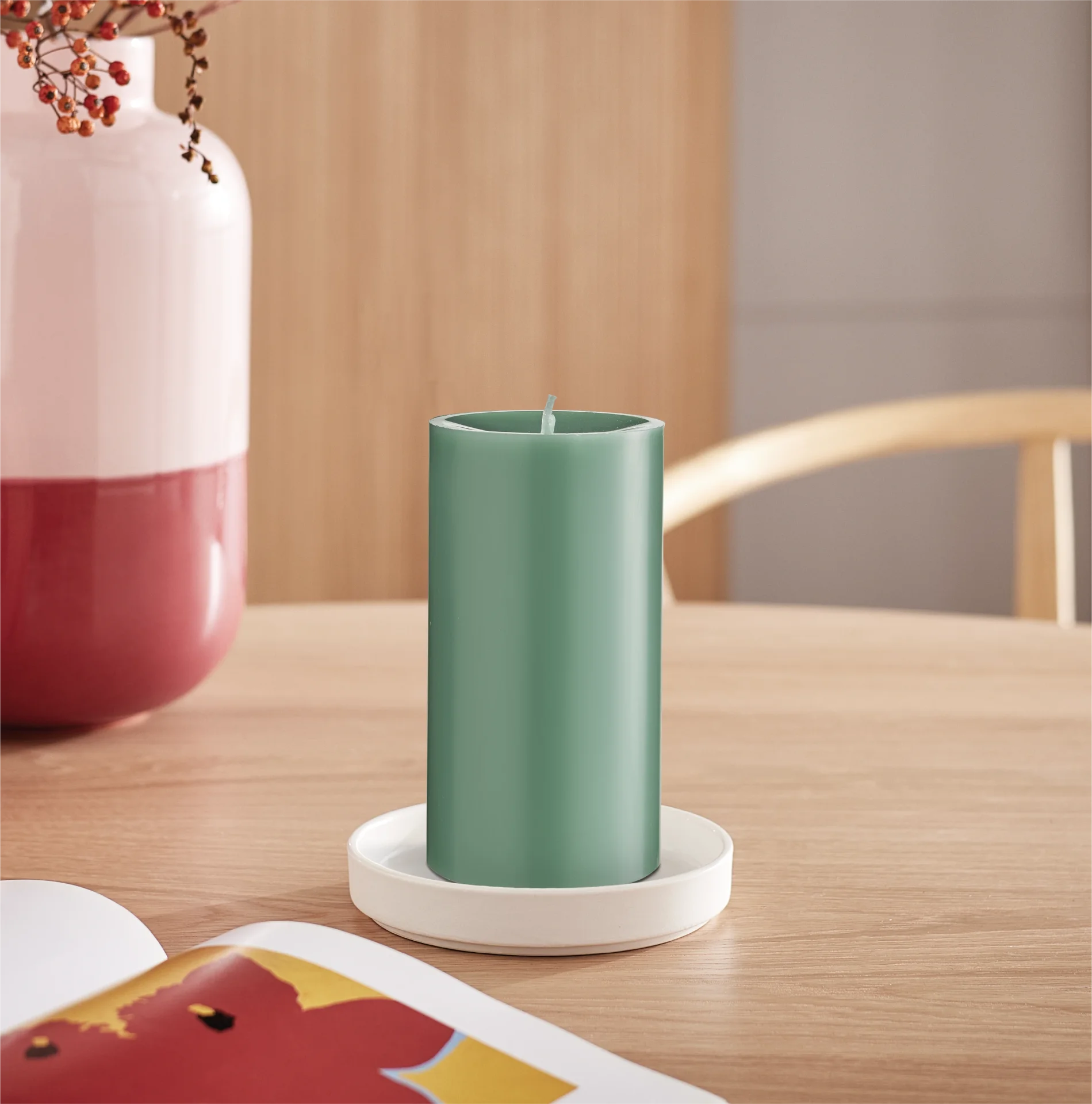 Engels Kerzen, Gegossene Stumpenkerze, D. 8 cm x 15 cm, Farbe: Linde