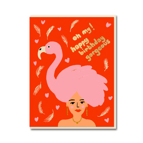 Grußkarte Emma Cooter " Oh My! Happy Birthday Gorgeous" Flamingo Girl