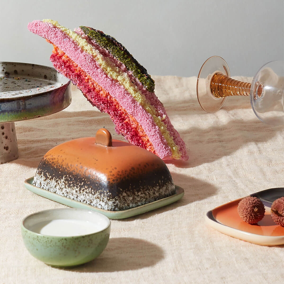 HKliving 70's butter dish, METEOR, Siebziger Jahre Geschirr, Keramik, Butterdose