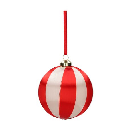 Weihnachtskugel Chinois Streifen Rot-Weiß , D. ca. 8 cm , Chinois, Weihnachtskugel, 8cm, Streifen, rot/weiß