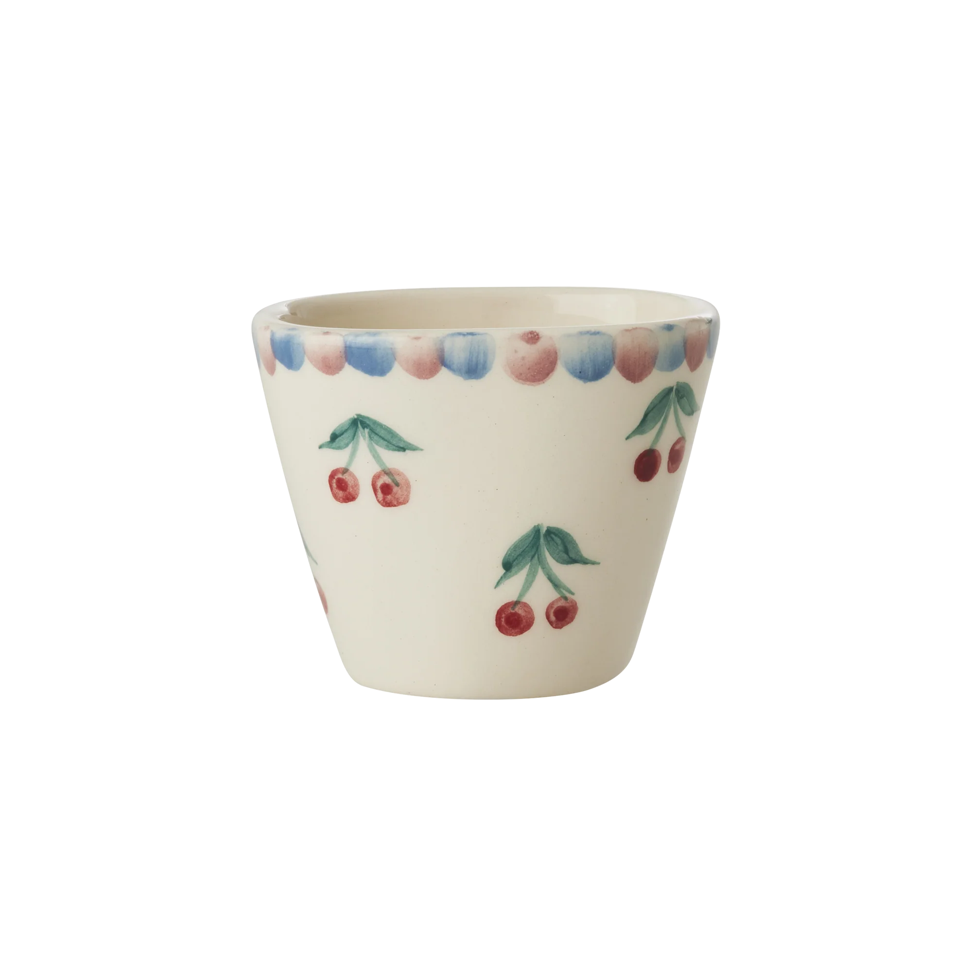 Rice Espressobecher Cherries , Extra klein Oval Keramik Espressobecher - Crème - Hand-painted Cherries