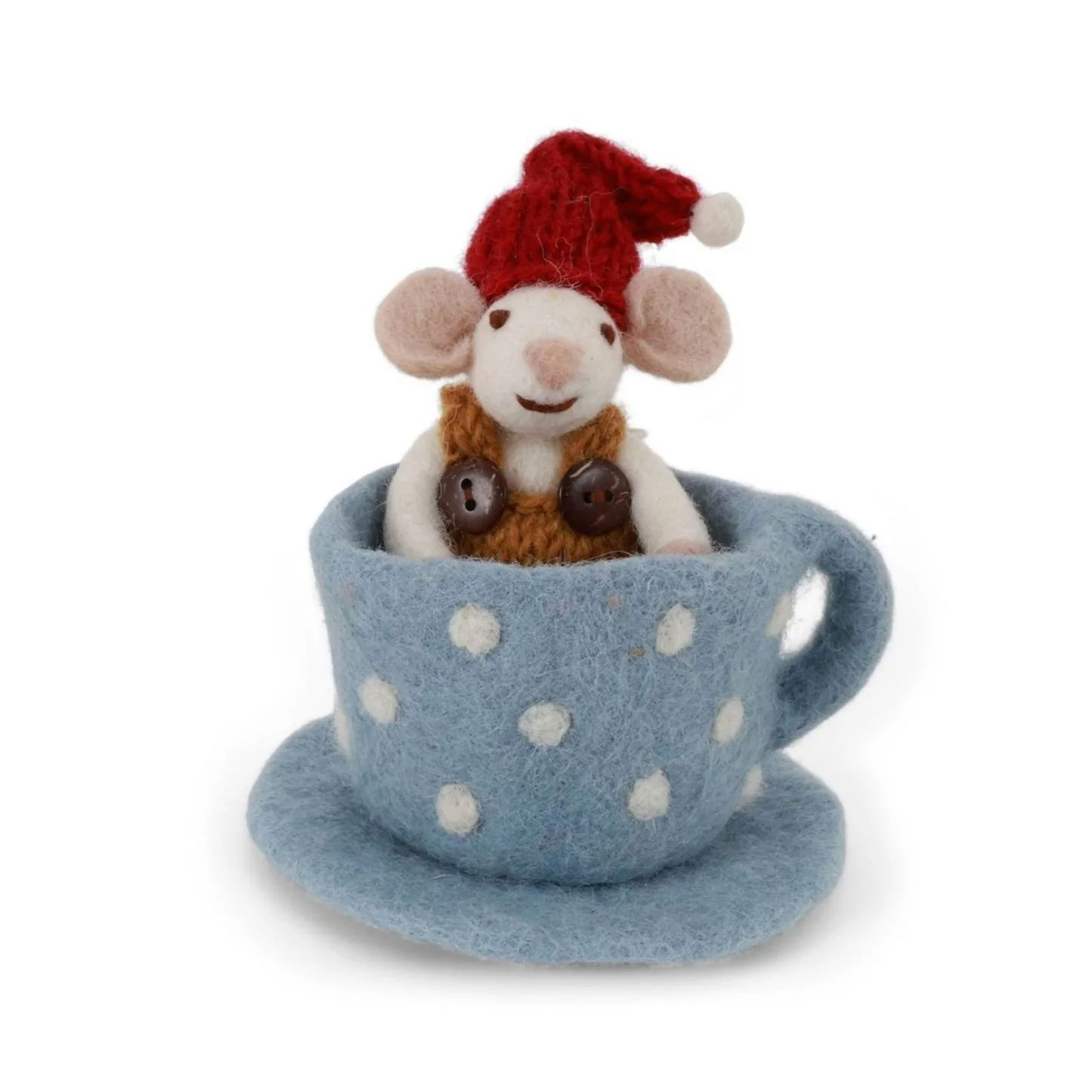 Gry & Sif Filz Weihnachtsmaus in blauer Kaffeetasse, ca.13 x 9 cm