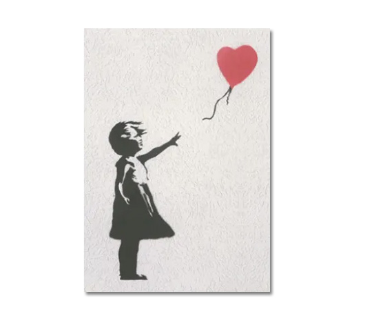 Postkarte Banksy " Girl with red Balloon" Kunst   , Herz