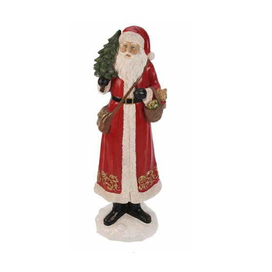 % Weihnachtsmann rot mit Baum , ca. 13x12x38,5cm, Holzoptik Weihnachten, Santa von Meander 