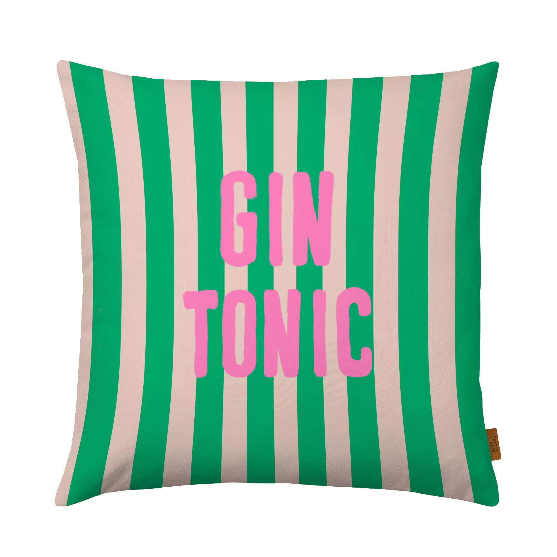 Kissenhülle Gin Tonic Pink Streifen Grün, ca. 40 x 40 cm,  Polyester Canvas    