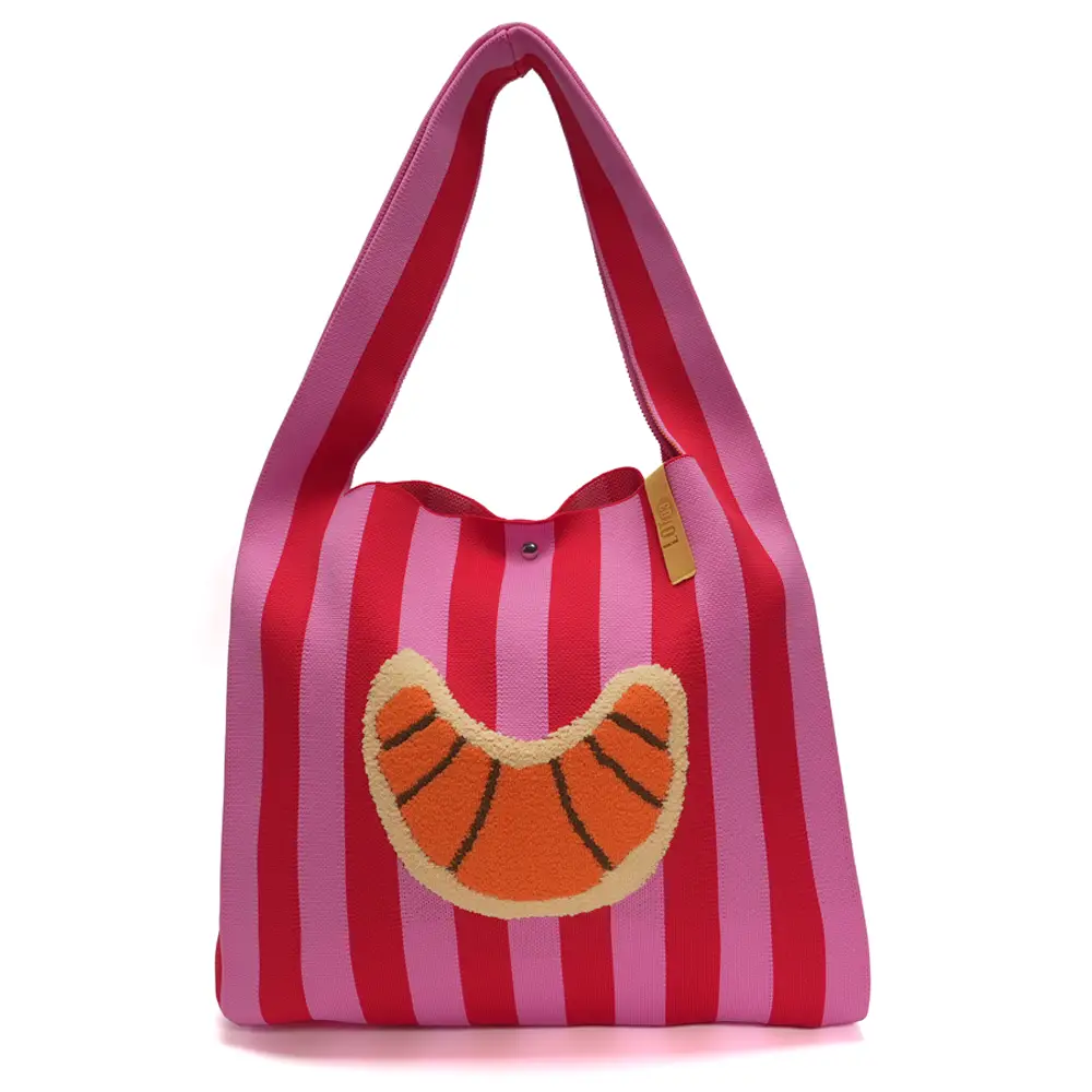 LOT83 Shopper Rebell Loïs 03, Croissant, Streifen Rot-Pink, ca.  45 x 35 cm    