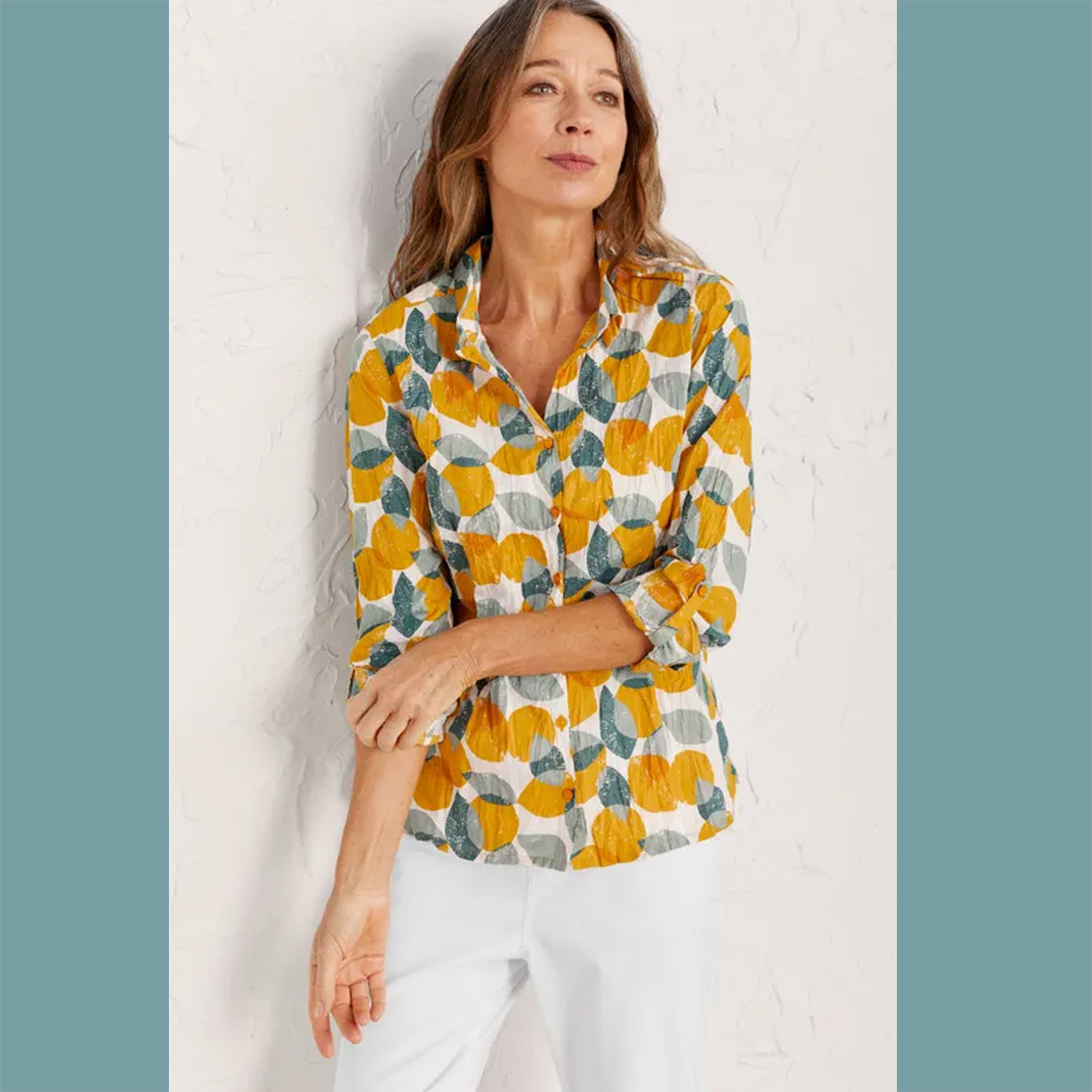 SEASALT Larissa Bluse Organic Cotton Shirt, Muster: Leaves and Lemons Sunglow, Zitronen SEASALT Larissa Bluse Organic Cotton Shirt, Muster: Leaves and Lemons Sunglow, Zitronen