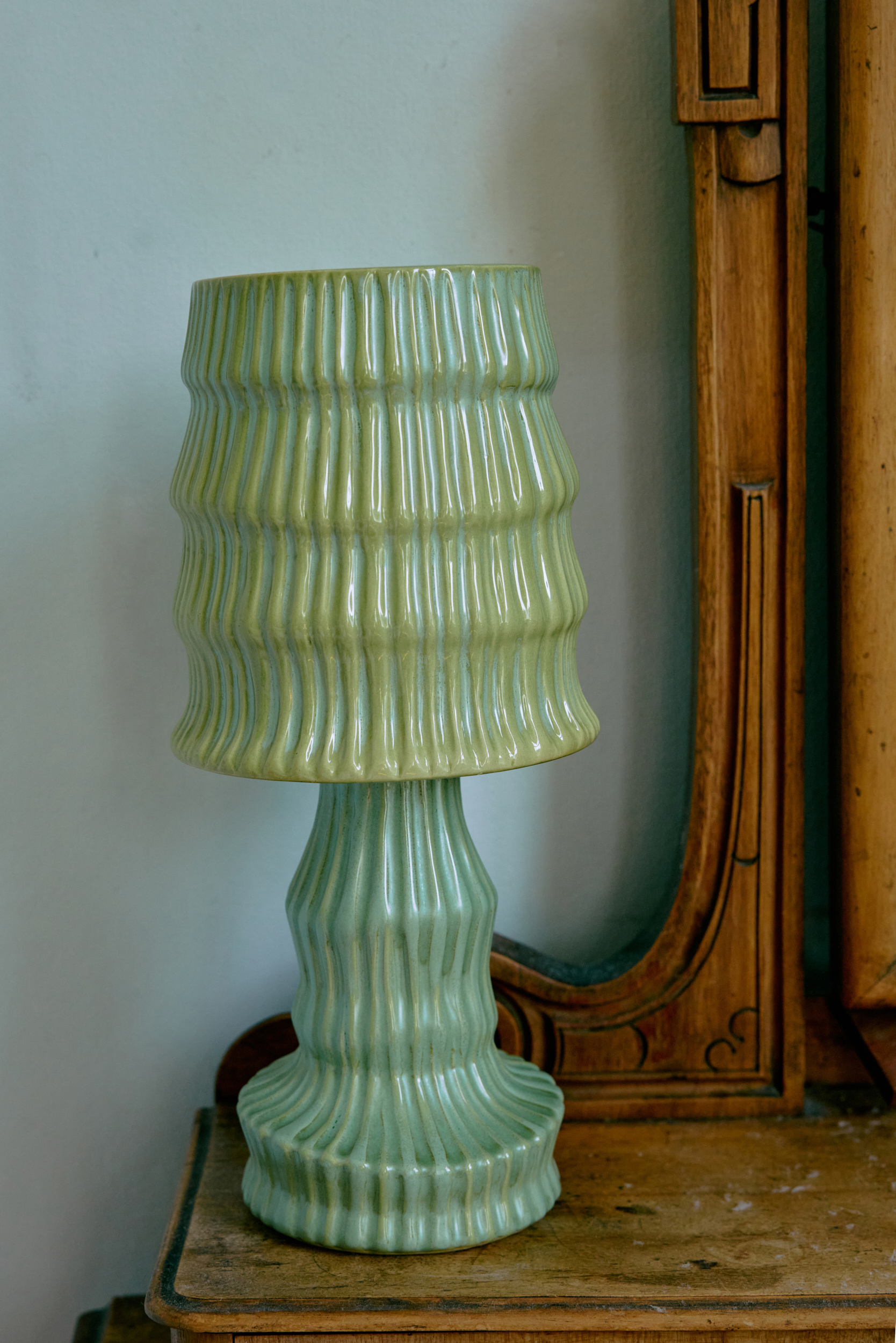 HKliving Tischlampe Keramik grün/ petal, Höhe ca. 34 cm