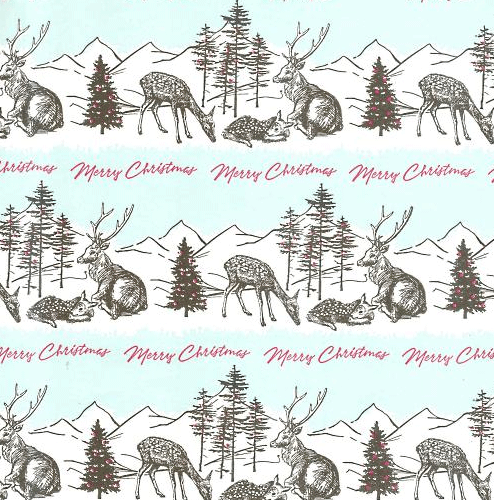 Geschenkpapier Retro, Rehe "Wild Winter Deer Scene", ca. 50 x 70 cm 
