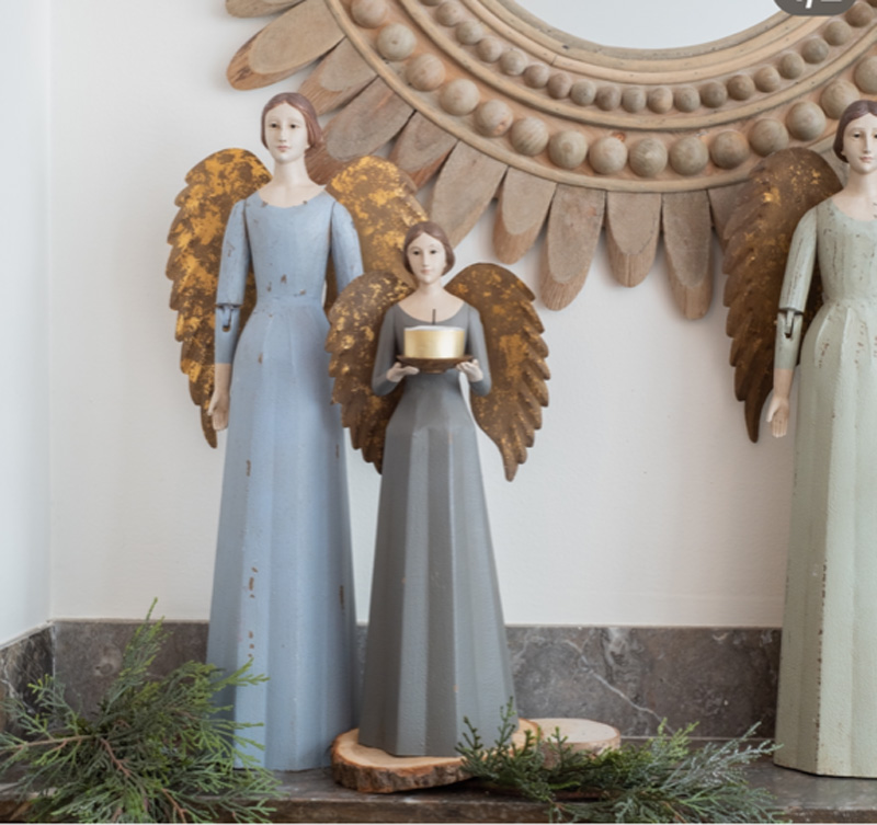Engel mit goldenen Flügeln, ANTIK GRÜN, Vintage Look, ca. 20 x 10,5 x 48 cm,Holzoptik Weihnachten , Weihnachtsengel von Meander  