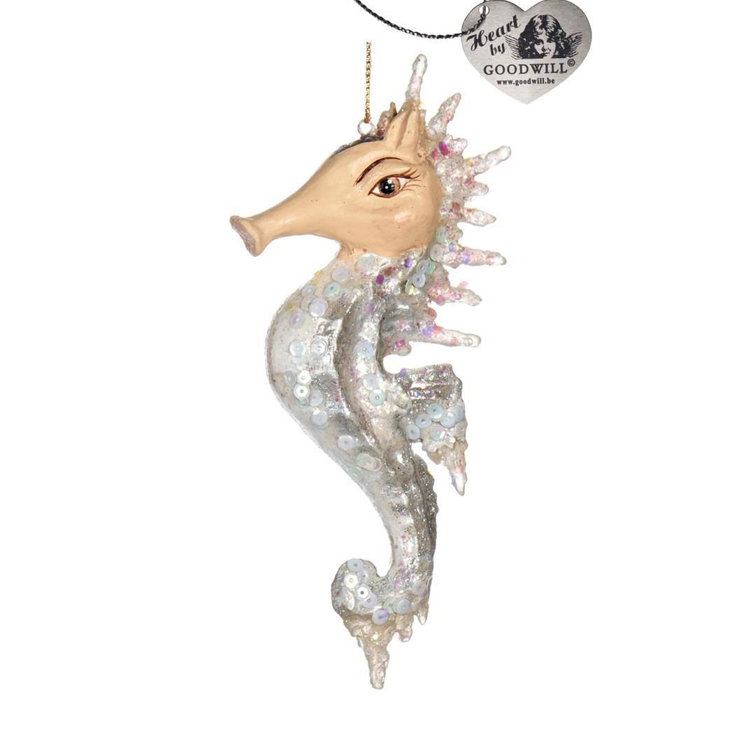 Weihnachtsschmuck ARCTIC FROZEN SEEPFERDCHEN, ca. 16 cm, Weiß-Silber von Goodwill/ Catherines Collection
