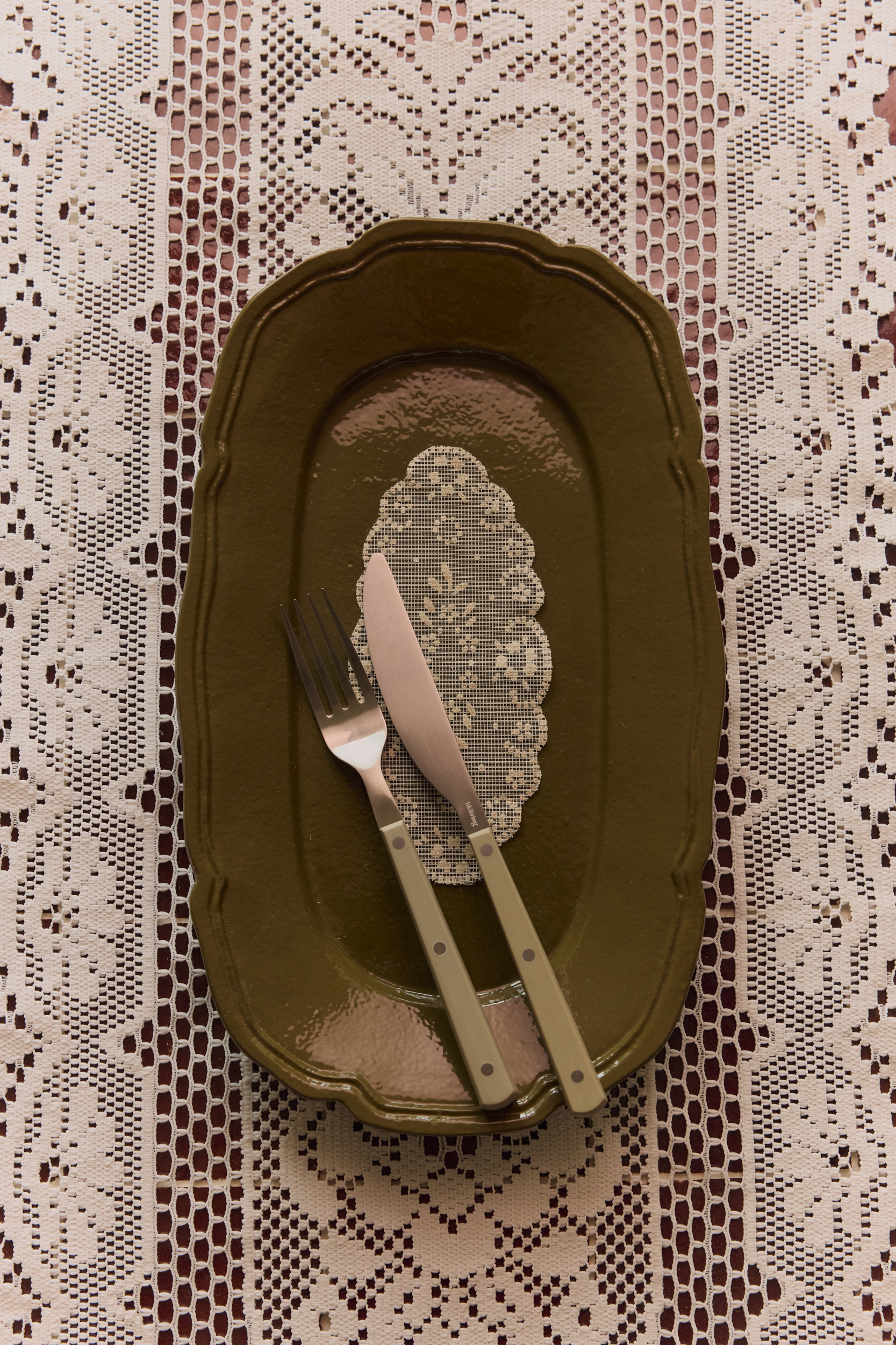 HKliving New classics: serving tray, olive, Platte oval oliv, ca. 35 x 21 x 3cm